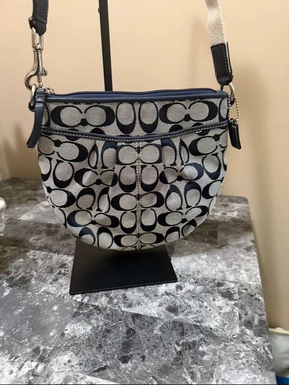 Coach Signature Crossbody Bag - Navy and Beige